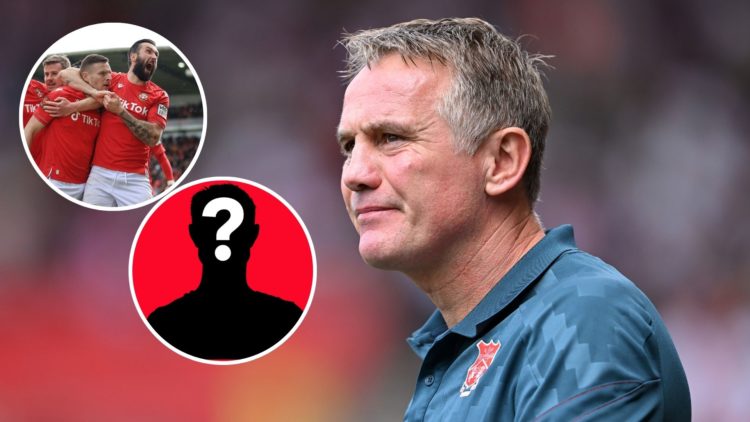 Image of Phil Parkinson, Manager of Wrexham looks on prior to the Sky Bet Championship match between Southampton and Wrexham, insets of Paul Mullin...