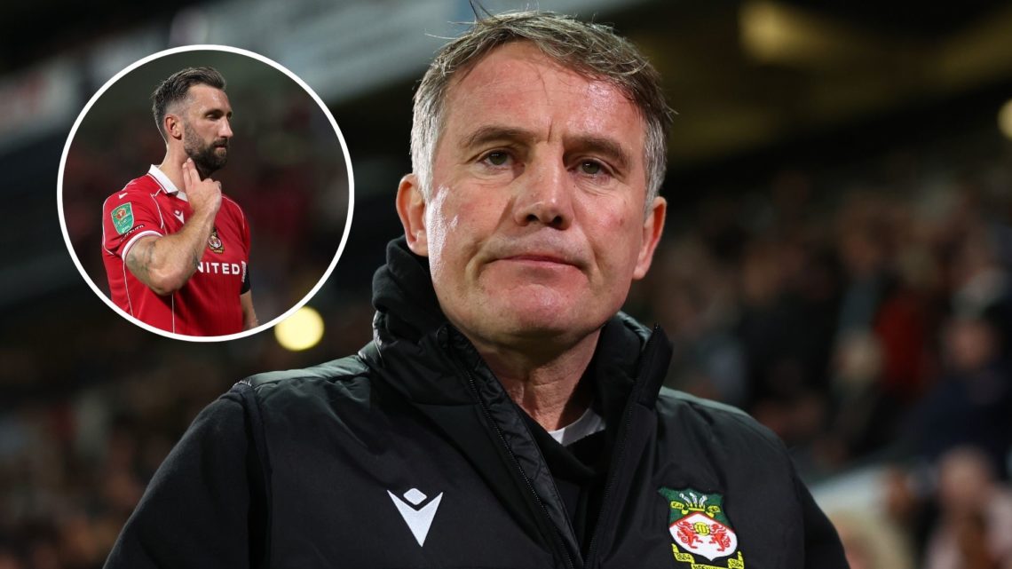 Image of Wrexham Head Coach Phil Parkinson during the Sky Bet League Two match between Milton Keynes Dons and Wrexham, inset of Ollie Palmer of Wre...