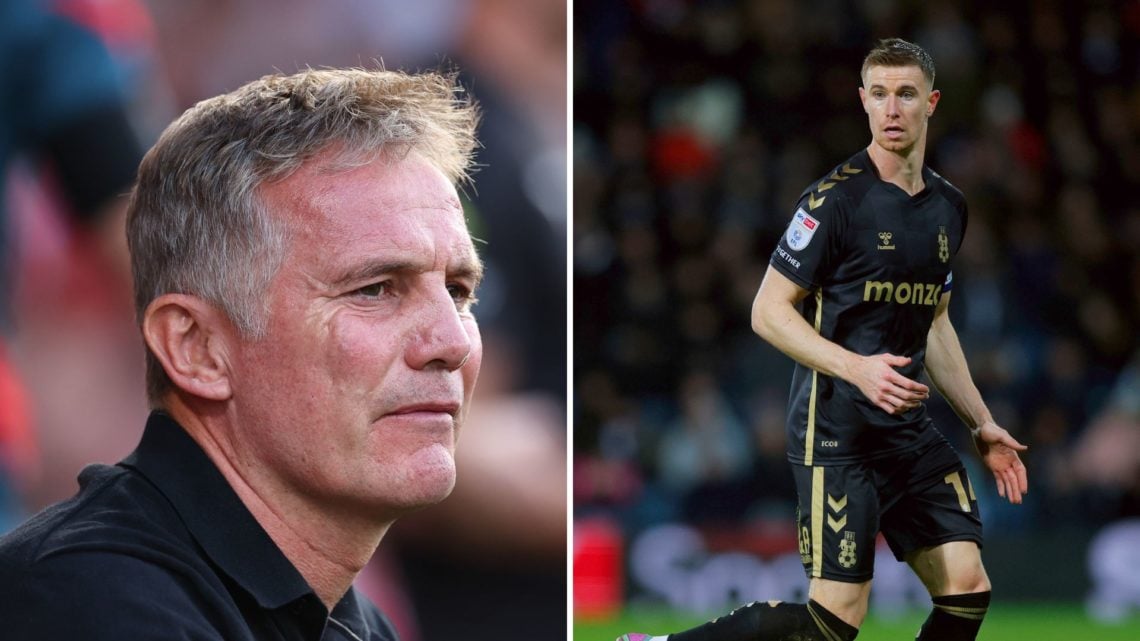 Split Image of Phil Parkinson the head coach / manager of Wrexham during the Carabao Cup first round match between Wrexham and Hull, Ben Sheaf of C...