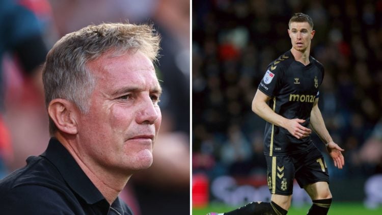 Split Image of Phil Parkinson the head coach / manager of Wrexham during the Carabao Cup first round match between Wrexham and Hull, Ben Sheaf of C...