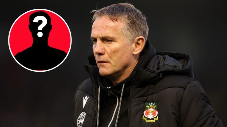 Image of Phil Parkinson, Manager of Wrexham looks on prior to the Emirates FA Cup First Round match between Harrogate Town and Wrexham AFC, inset o...
