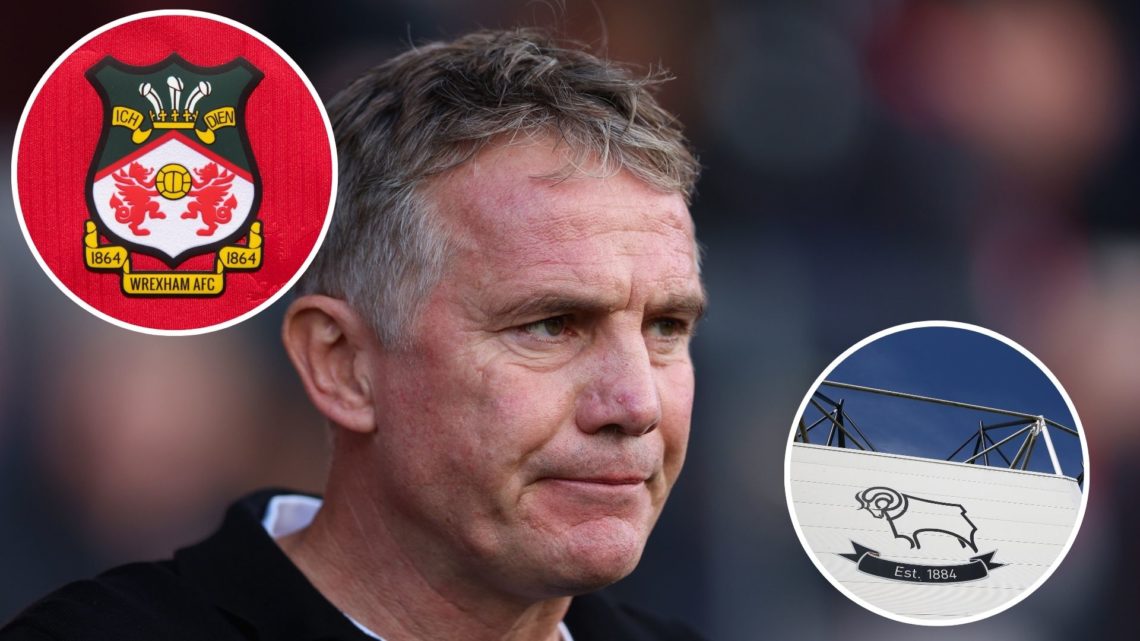 Image of Phil Parkinson, Manager of Wrexham looks on prior to the Sky Bet Championship match between Wrexham AFC and Queens Park Rangers, Insets of...