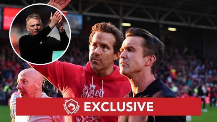 Image of Rob McElhenney and Ryan Reynolds co-owners of Wrexham ahead of the Sky Bet League One match between Wrexham AFC and Charlton Athletic, Ins...