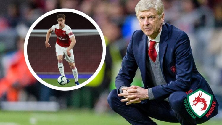 Arsenal manager Arsene Wenger crouches on the touchline. Inset a picture of Ben Sheaf in action for Arsenal.