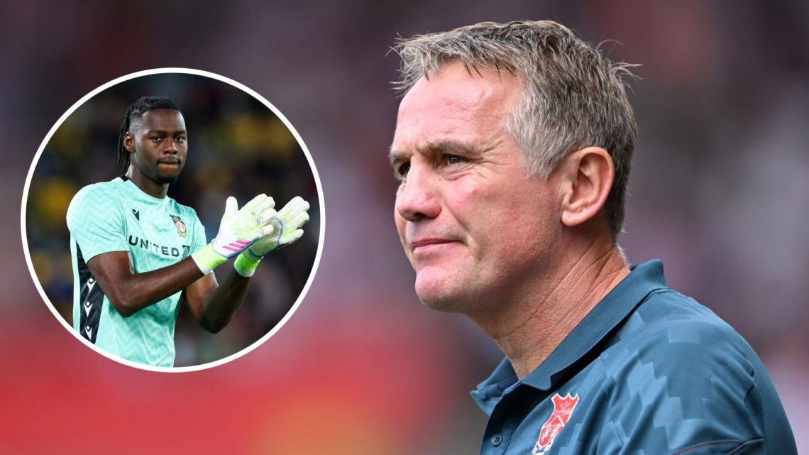 Wrexham boss Phil Parkinson looks on. Inset, Wrexham goalkeeper Arthur Okonkwo.