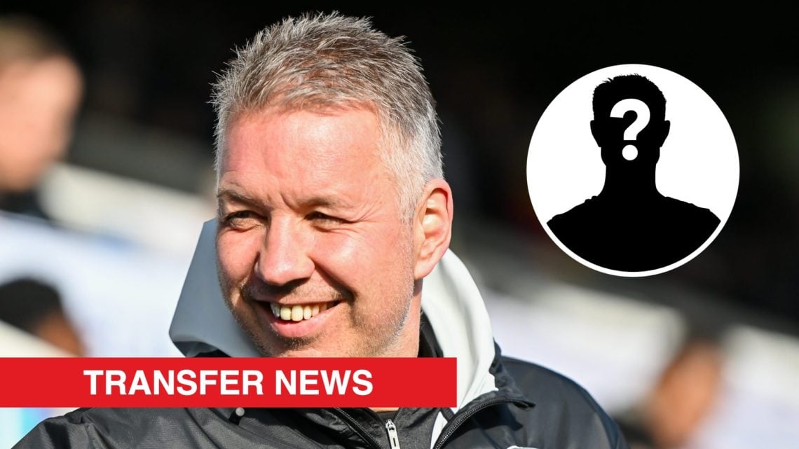 Peterborough United boss Darren Ferguson looks on. Inset, a mystery player icon.
