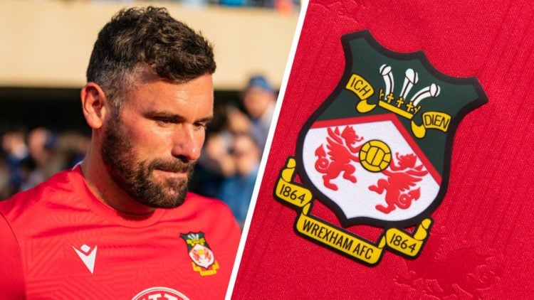 Ben Foster of Wrexham AFC warms up before a pre-season friendly match against Chelsea FC. Wrexham badge on a red home shirt.