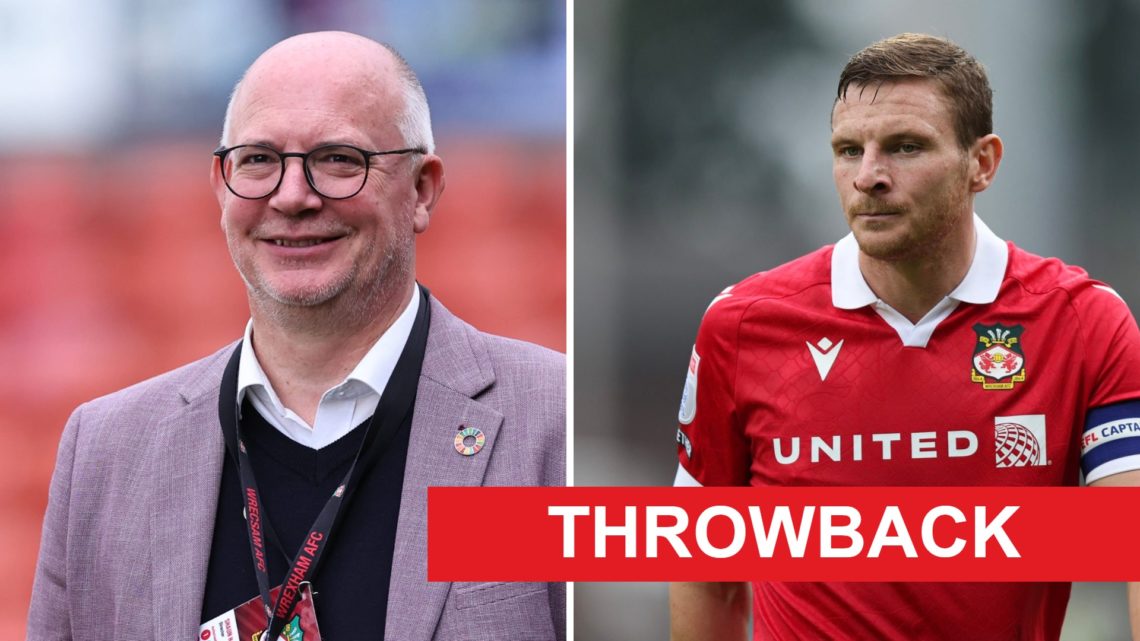 Split image of Shaun Harvey before Wrexham v Charlton Athletic in the Sky Bet League One clash, Paul Mullin in action during Wrexham v Shrewsbury i...