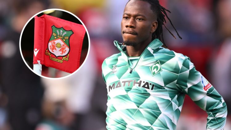 Issa Kabore before Bayer 04 Leverkusen v SV Werder Bremen. A detailed view of a Wrexham corner flag is seen during the Vanarama National League mat...