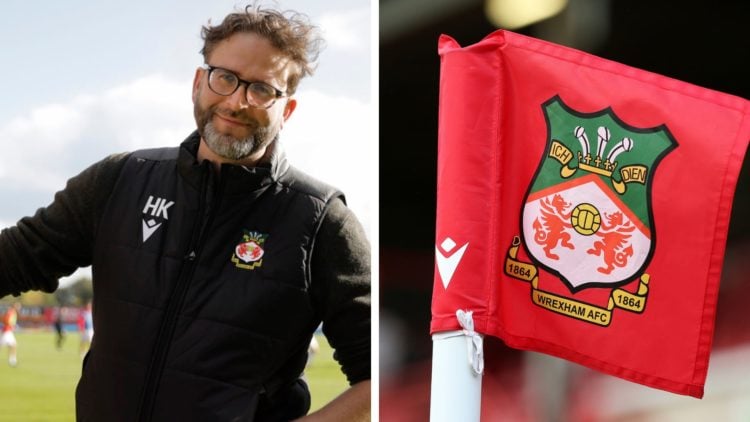 Humphrey Ker before Wrexham v Salford City EFL League Two match. A detailed view of a Wrexham corner flag is seen during the Vanarama National Leag...