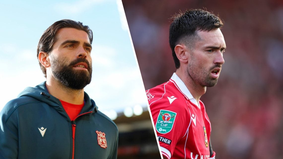 Elliot Lee of Wrexham AFC looks on. Ryan Hardie of Wrexham during the Carabao Cup first round match between Wrexham and Hull City.
