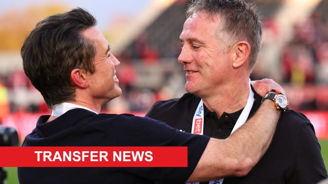 Rob McElhenney congratulating Phil Parkinson after Wrexham's promotion.