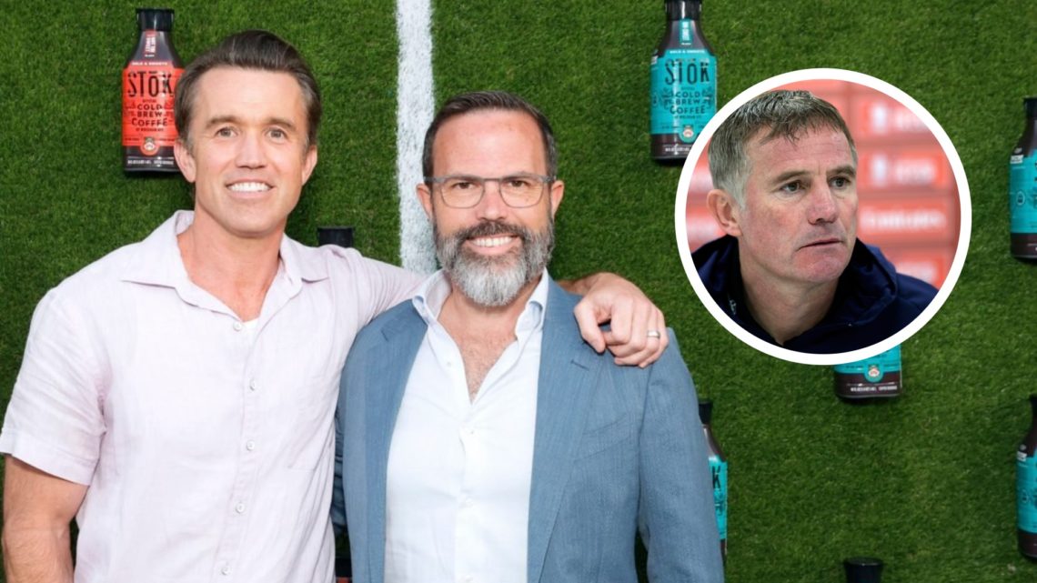 Michael Williamson with Rob McElhenney at Wrexham AFC's Wrex Coast Tour Kick-Off Party Presented By STōK Cold Brew Coffee. Phil Parkinson speaking ...