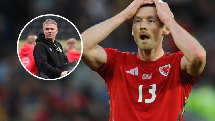 Kieffer Moore during Wales v Liechtenstein - European Qualifiers Group J - FIFA World Cup 2026. Phil Parkinson looks on ahead of Notts County v Wre...