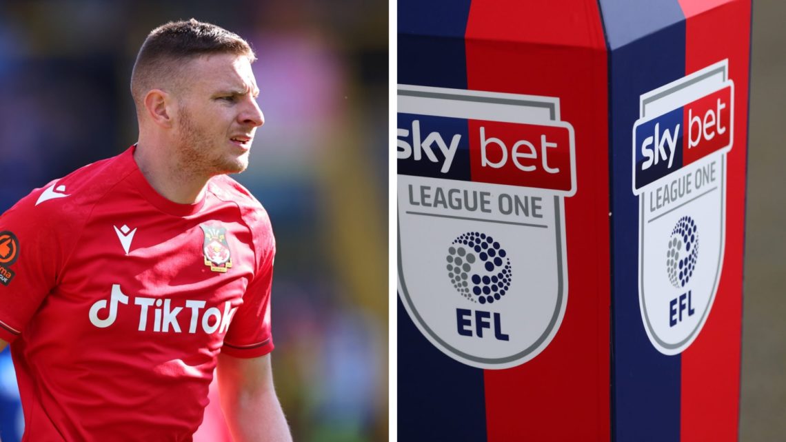 Paul Mullin during Halifax Town v Wrexham - National Conference. Detailed view of the SkyBet League One logo during the Sky Bet League One match be...