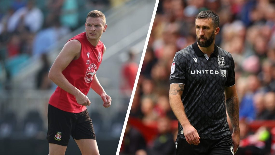 Paul Mullin of Wrexham during a pre-season training session. Ollie Palmer during Charlton Athletic FC v Wrexham AFC - Sky Bet League One.