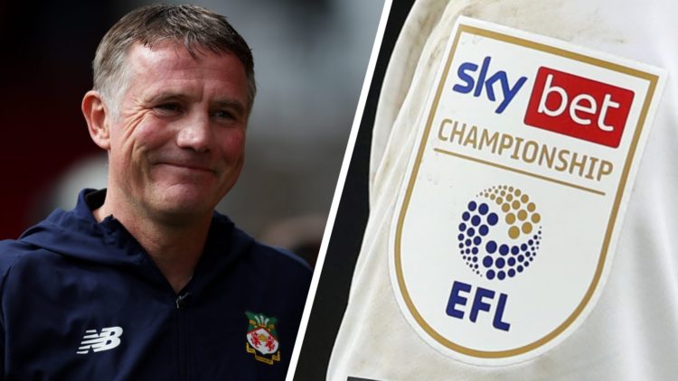 Phil Parkinson during Wrexham v Notts County - Vanarama National League. A detailed view of a shirt sleeve with the EFL Championship logo during AF...