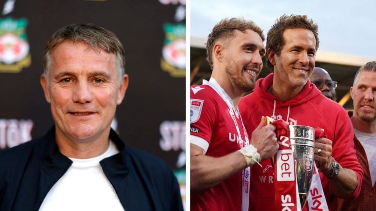 Phil Parkinson poses at the Wrex Coast Tour Kick-Off. Sam Smith and Ryan Reynolds celebrate promotion following Wrexham AFC v Charlton Athletic FC ...