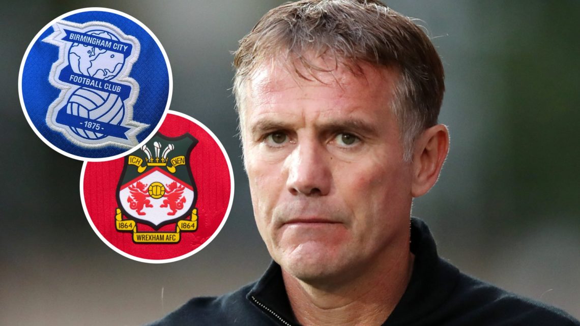 Wrexham boss Phil Parkinson looks on against Notts County. The official club badge of Birmingham City. The official club badge of Wrexham AFC on a ...