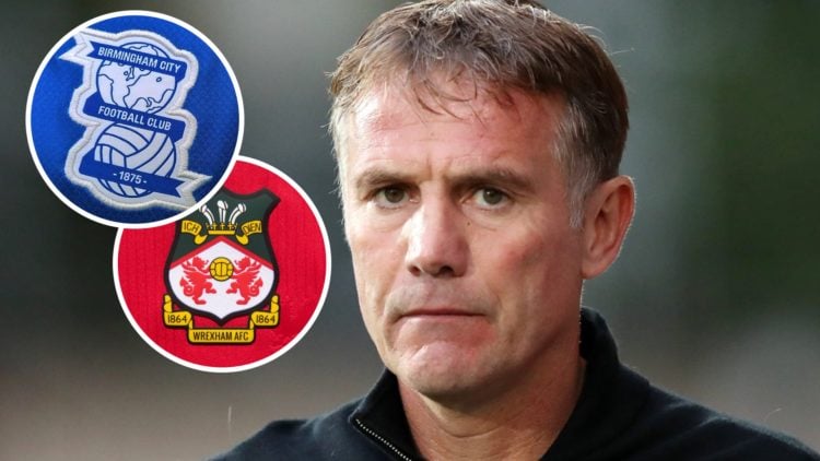 Wrexham boss Phil Parkinson looks on against Notts County. The official club badge of Birmingham City. The official club badge of Wrexham AFC on a ...
