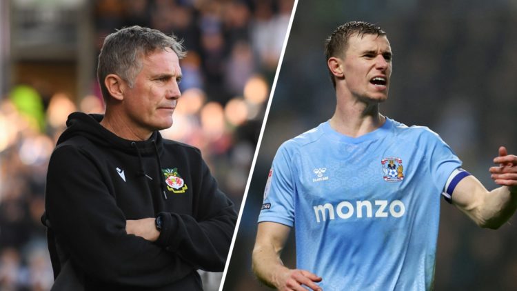 A split image of Wrexham boss Phil Parkinson (L) and Ben Sheaf in action for Coventry City (R)