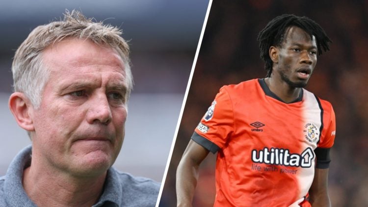 Phil Parkinson manager of Wrexham (left), Issa Kabore of Luton Town in action (right)
