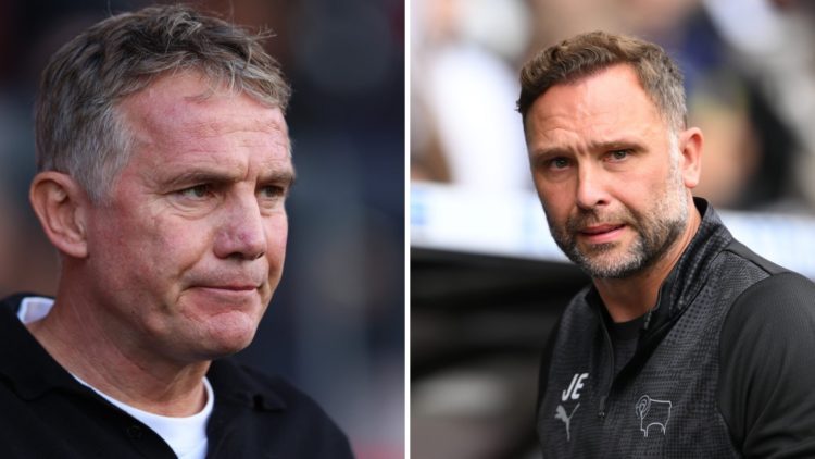 A split image of Wrexham boss Phil Parkinson (L) and Derby County boss John Eustace (R)