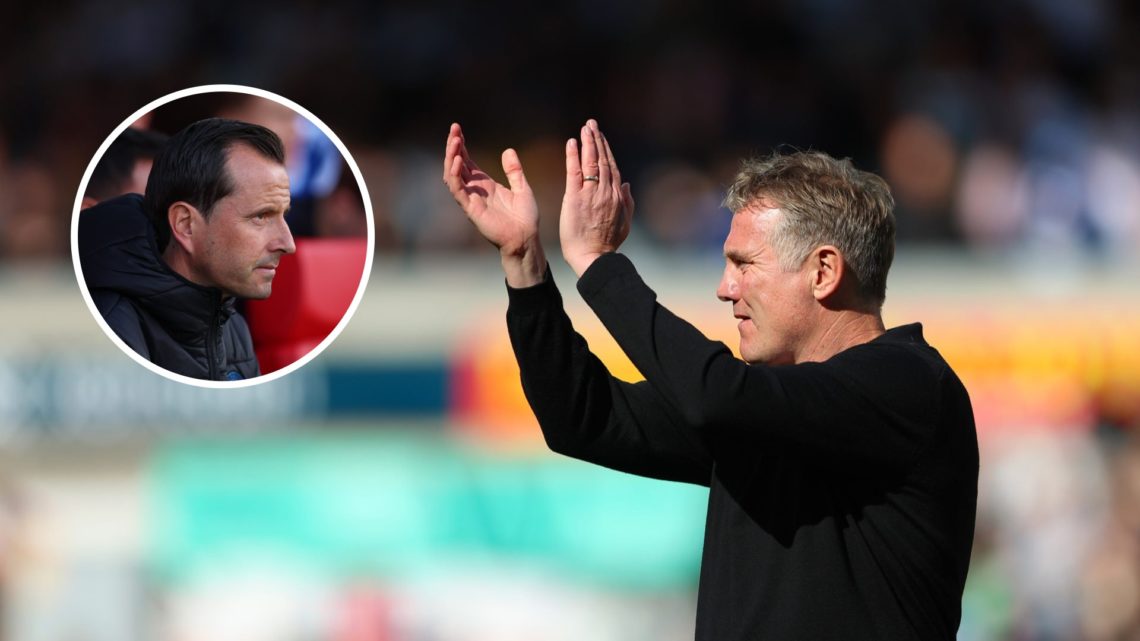 Phil Parkinson applauds Wrexham fans against QPR. Inset, QPR boss Julien Stephan.