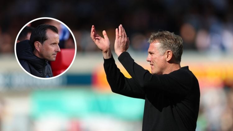 Phil Parkinson applauds Wrexham fans against QPR. Inset, QPR boss Julien Stephan.