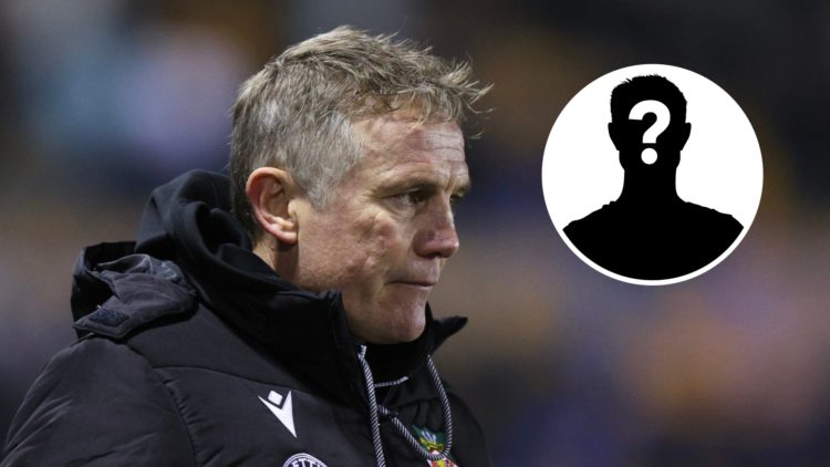 Wrexham boss Phil Parkinson looks on against Shrewsbury Town. Inset, a mystery player icon.