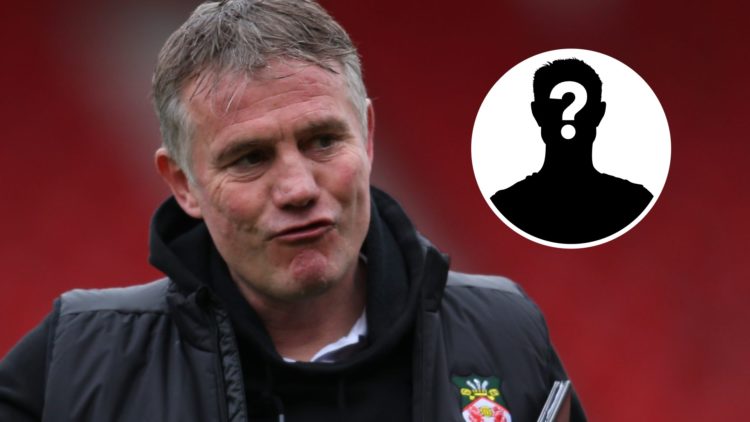 Wrexham boss Phil Parkinson looks on. Inset, a mystery player icon.