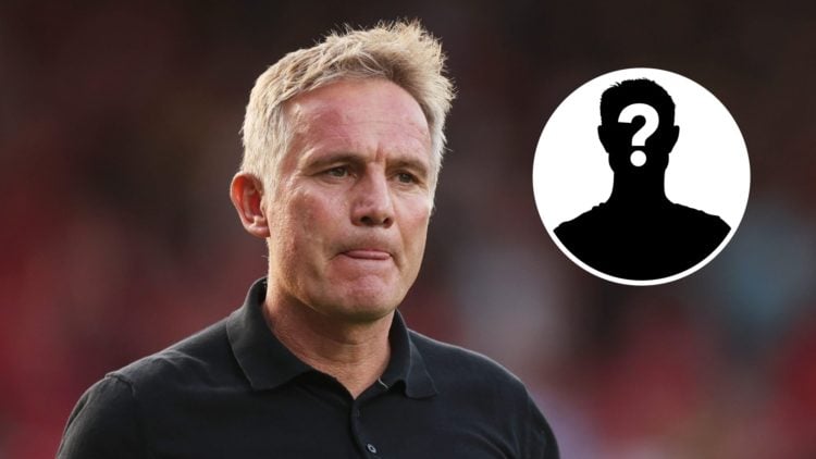 Wrexham boss Phil Parkinson looks on against Hull City. Inset, a mystery player icon.