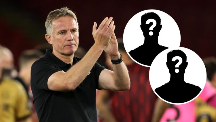 Wrexham boss Phil Parkinson applauds fans against Sheffield United. Inset, two mystery player icons