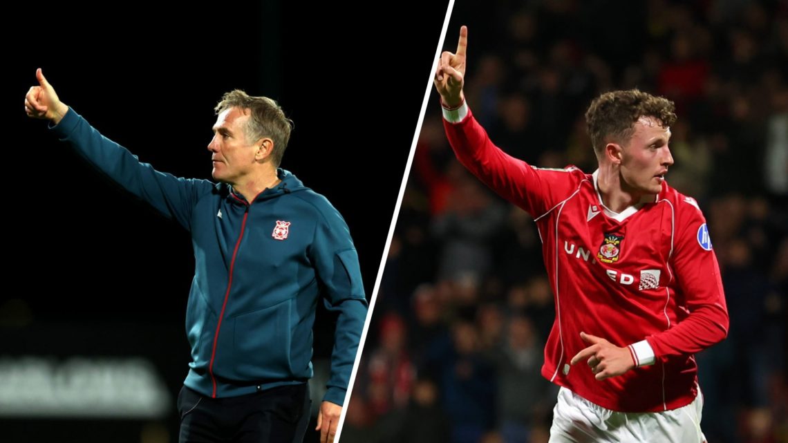 A split image of Wrexham boss Phil Parkinson (L) and Wrexham forward Nathan Broadhead (R)