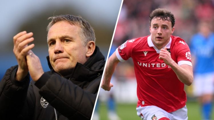 A split image of Wrexham boss Phil Parkinson (L) and Wrexham midfielder Ollie Rathbone (R)