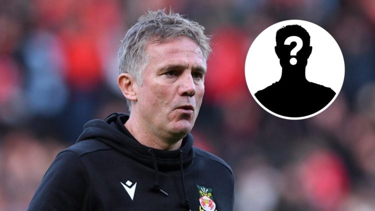 Wrexham boss Phil Parkinson looks on against Notts County. Inset, a mystery player icon.