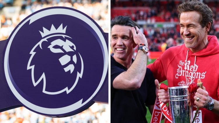 Premier League logo. Rob McElhenney and Ryan Reynolds co-owners of Wrexham