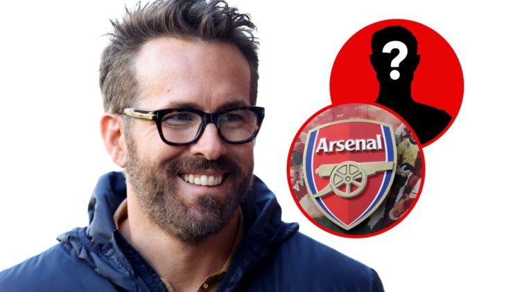 Wrexham co-owner Ryan Reynolds. Detailed view of the Arsenal club badge