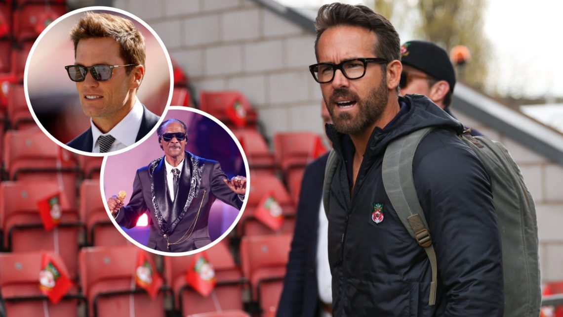 Ryan Reynolds before Wrexham v Boreham Wood - Vanarama National League. Snoop Dogg performs onstage at the BET Awards. Tom Brady attending New Orle...