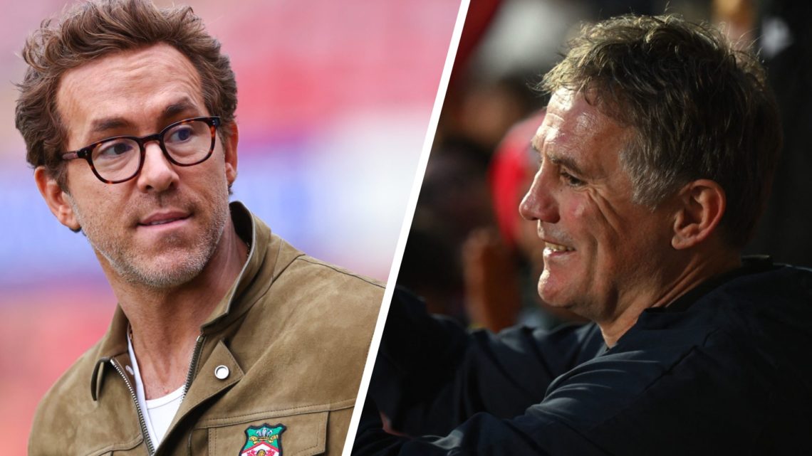 Ryan Reynolds co-owner of Wrexham. Phil Parkinson applauds after Wrexham's win over Boreham Wood.