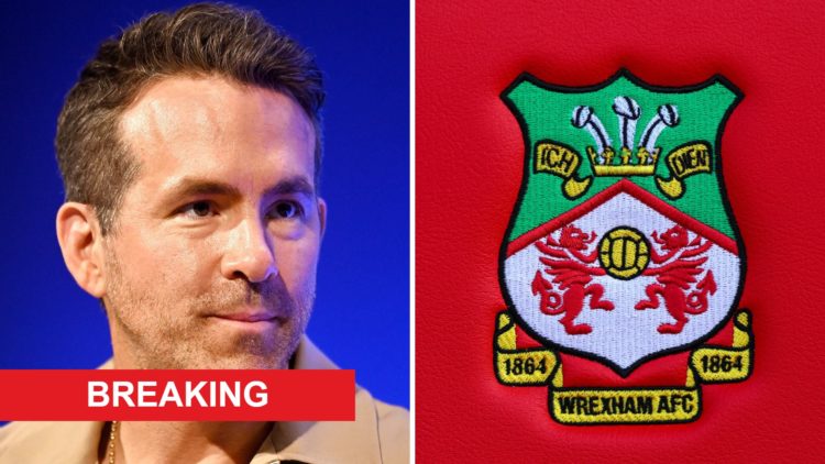 Ryan Reynolds speaks the 2024 Forbes Iconoclast Summit at Cipriani Wall Street. Detailed view of a Wrexham club crest.