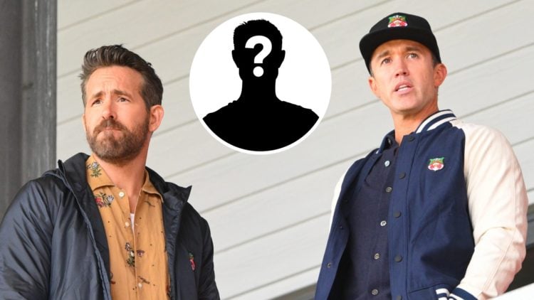 Ryan Reynolds and Rob Mac look on at Wrexham. Inset, a mystery player icon.