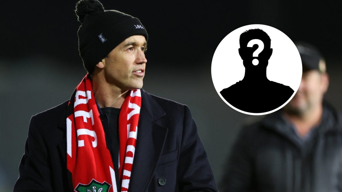 Wrexham's Rob Mac looks on against Yeovil Town. Inset, a mystery player icon