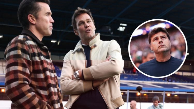 Rob Mac, co owner of Wrexham talks with Tom Brady co owner of Birmingham City. Inset: Mauricio Pochettino manager / head coach of USA