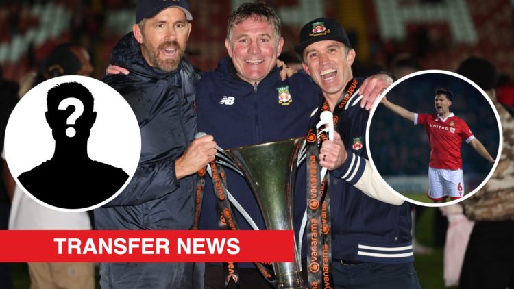 Rob McElhenney, Ryan Reynolds and Phil Parkinson celebrate Wrexham's promotion from the National League. Inset, Wrexham defender Thomas O'Connor an...