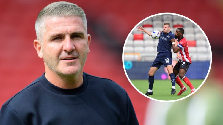 Ryan Lowe, head coach of Wigan Athletic. Inset: Tendayi Darikwa of Lincoln City vies for possession with Paul Mullin of Wigan Athletic