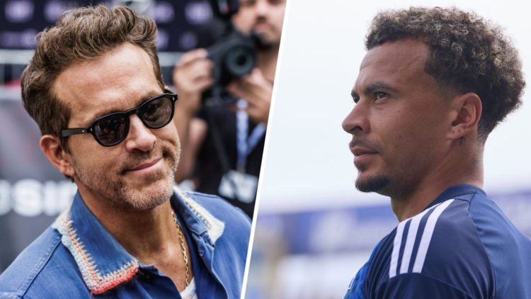 Ryan Reynolds is seen (left), Dele Alli of Como warms up (right)