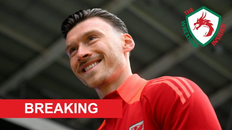 Striker Kieffer Moore before a game for Wales.