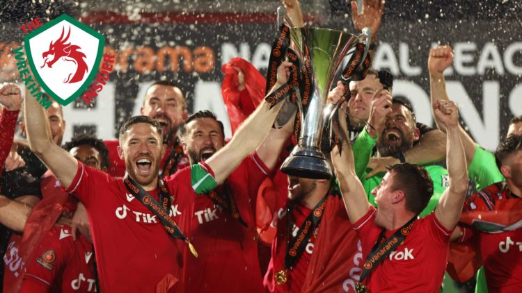 Wrexham players celebrate promotion from the National League.