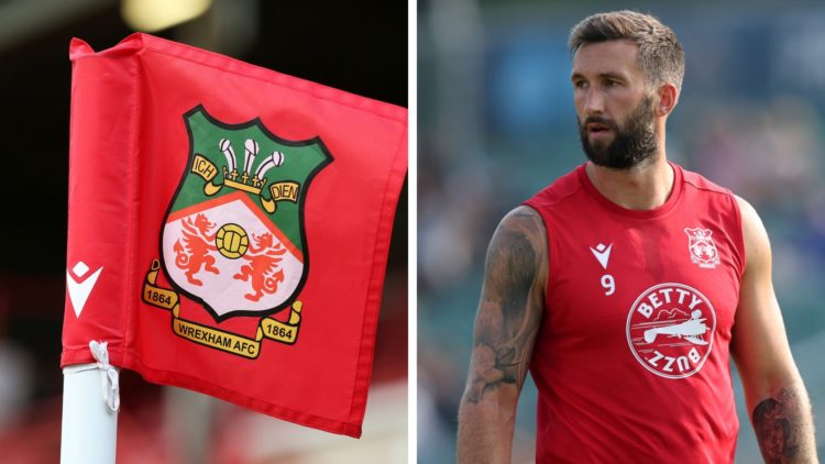 A detailed view of a Wrexham corner flag is seen during the Vanarama National League match between Wrexham and Aldershot Town. Ollie Palmer of Wrex...